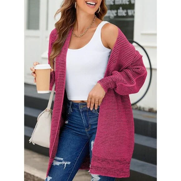 2025 Fall Women's Long Sleeve Cardigan - Plush Open Front Chunky Sweater - Picture 3 of 5